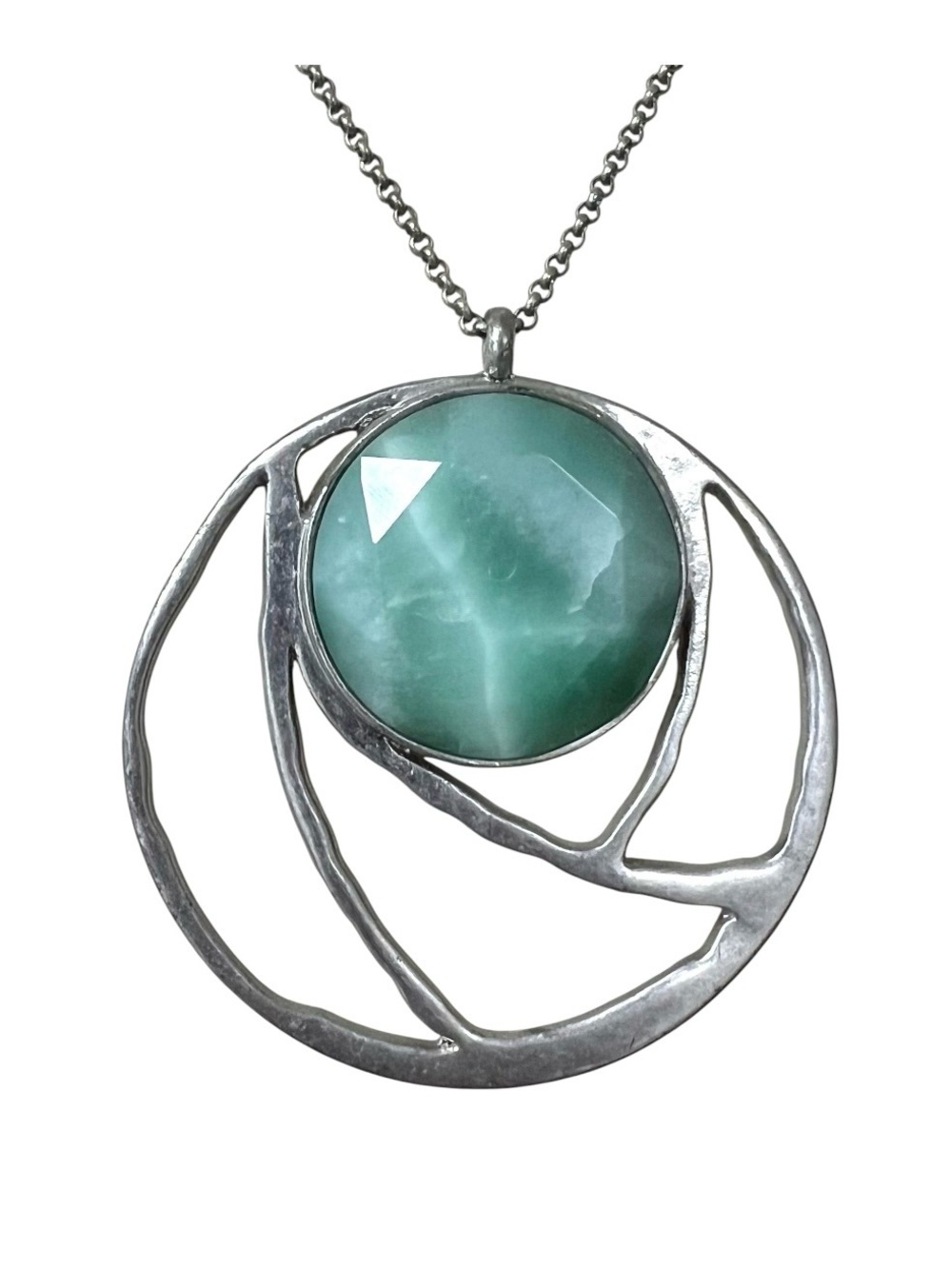Vintage Y2K Kenneth Cole Boho Larimar Stone Silver Pendant Statement Necklace